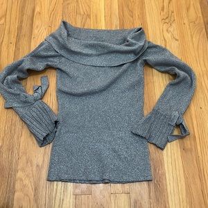 Silver sparkle cowl neck top